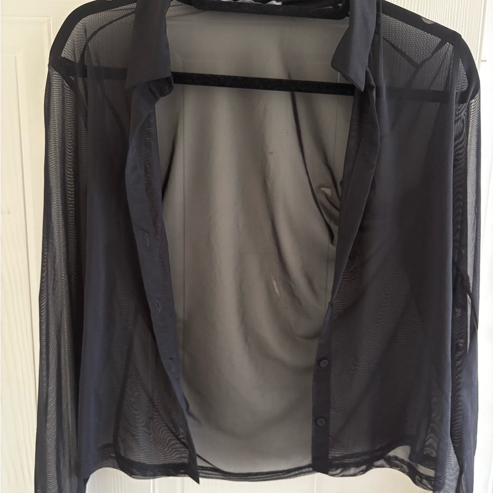 Black Sheer Button-Up Shirt